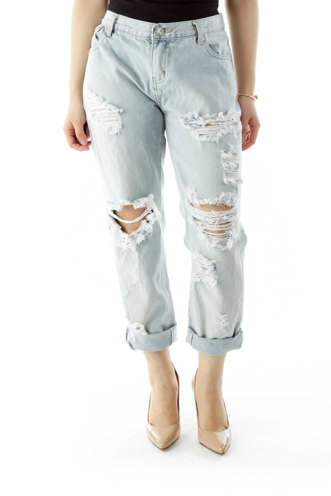 Blue Distressed Ripped Jeans Front