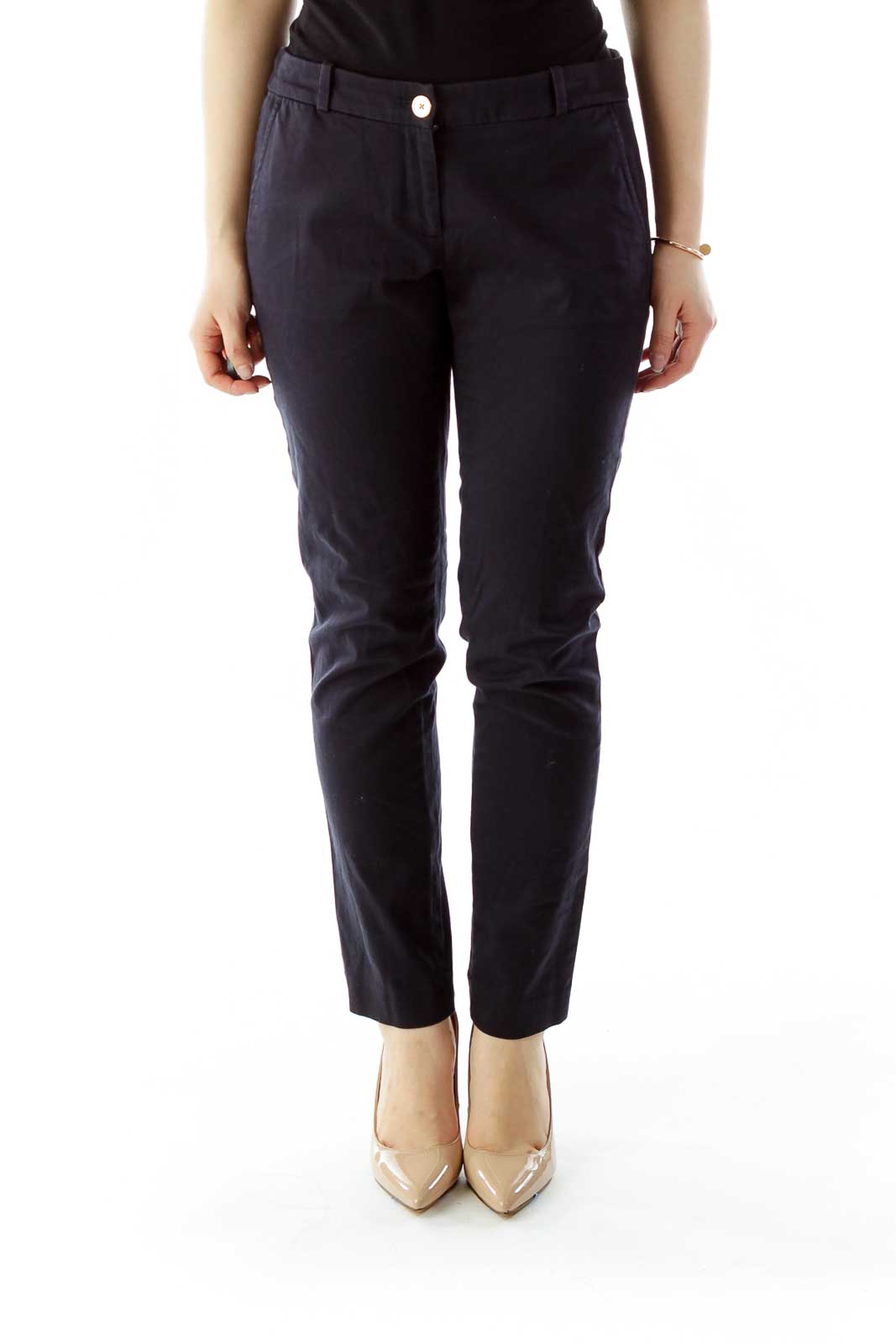 Navy Cropped Slacks Front