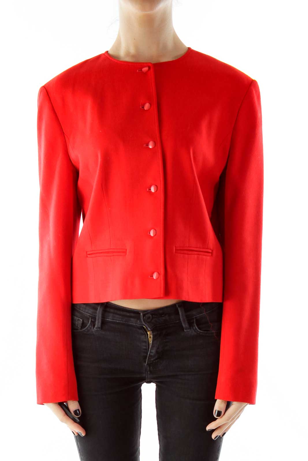 Red Virgin Wool Cropped Jacket Front