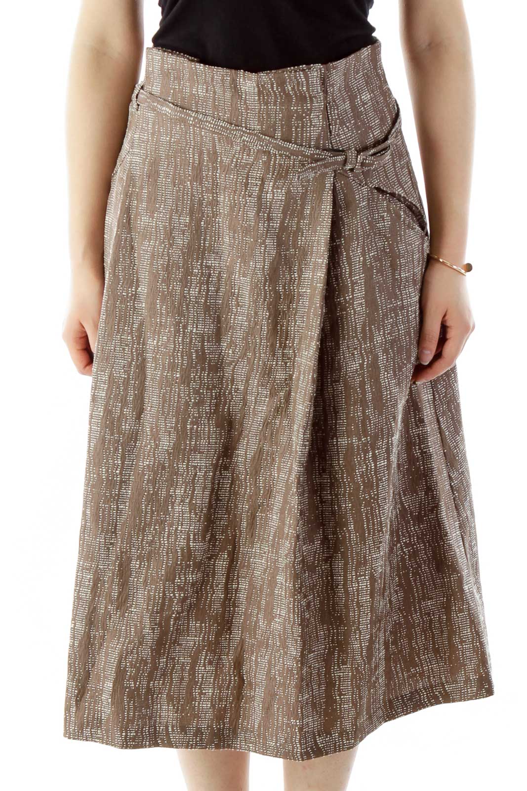 Brown White A-Line Skirt Front