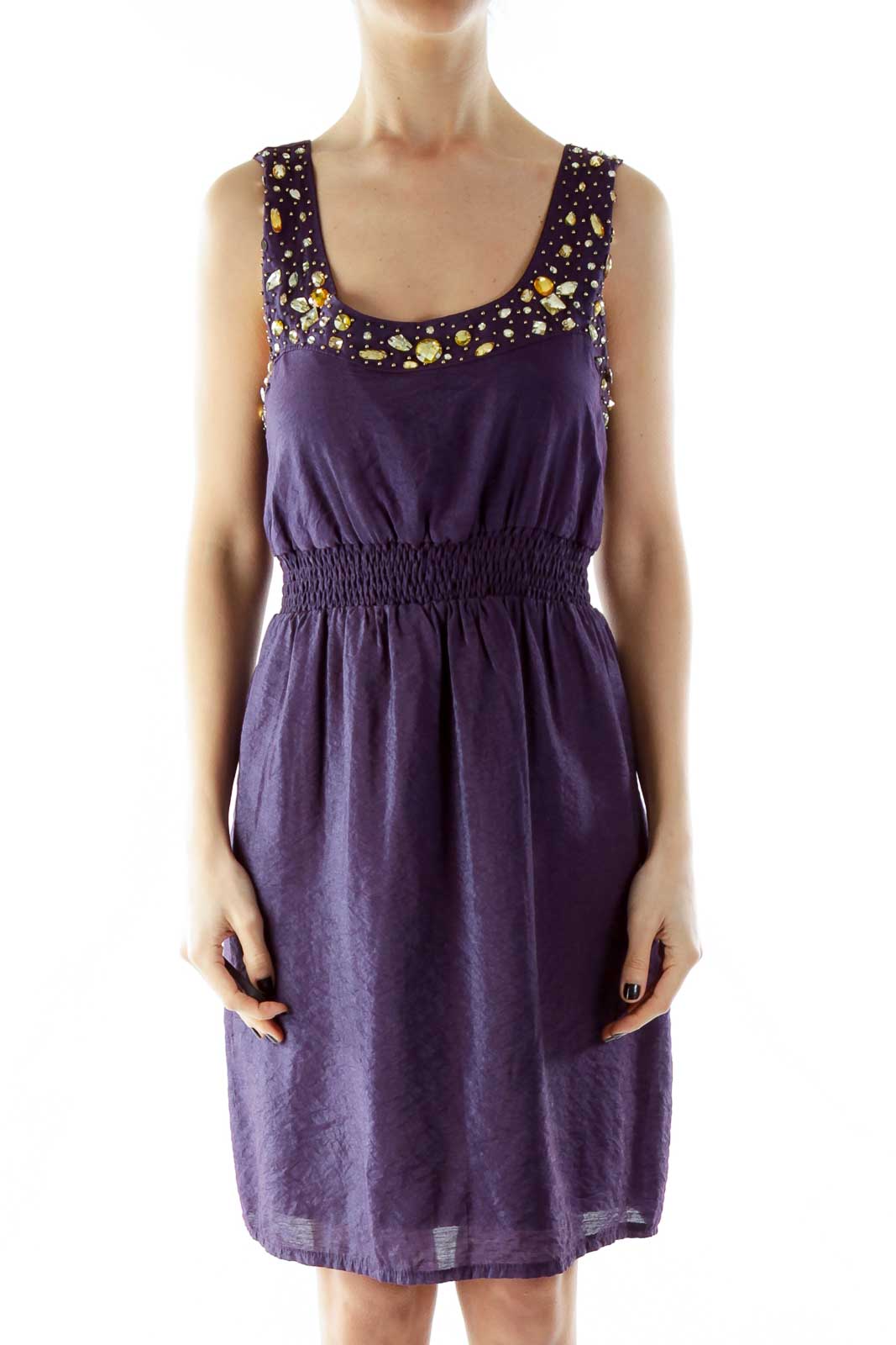 Purple Beaded Day Dress Front