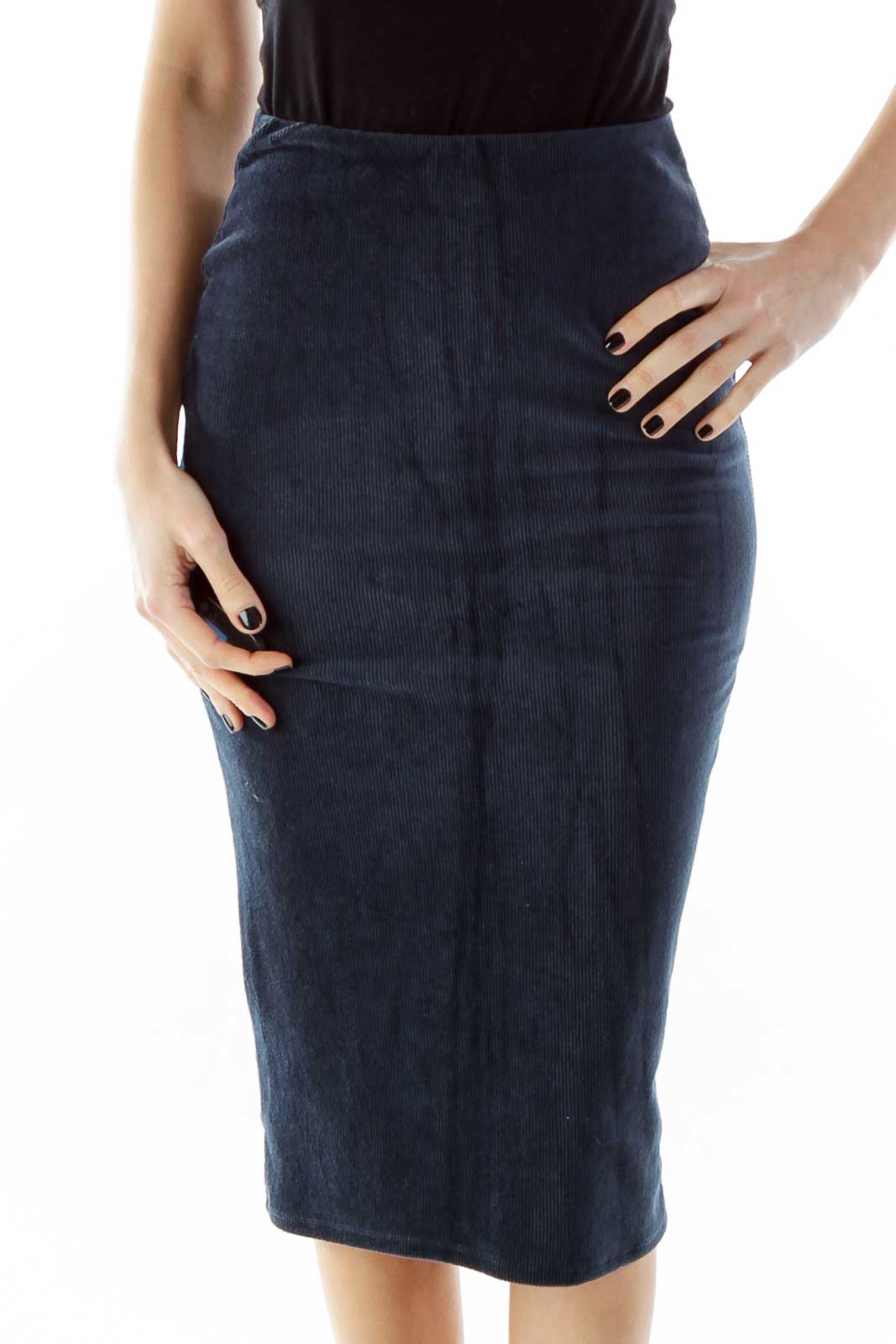 Blue Fitted Zippered Skirt Front