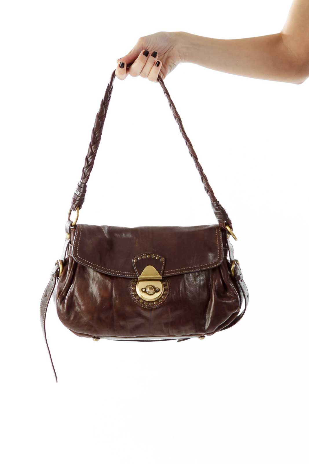 Brown Leather Shoulder Bag Front