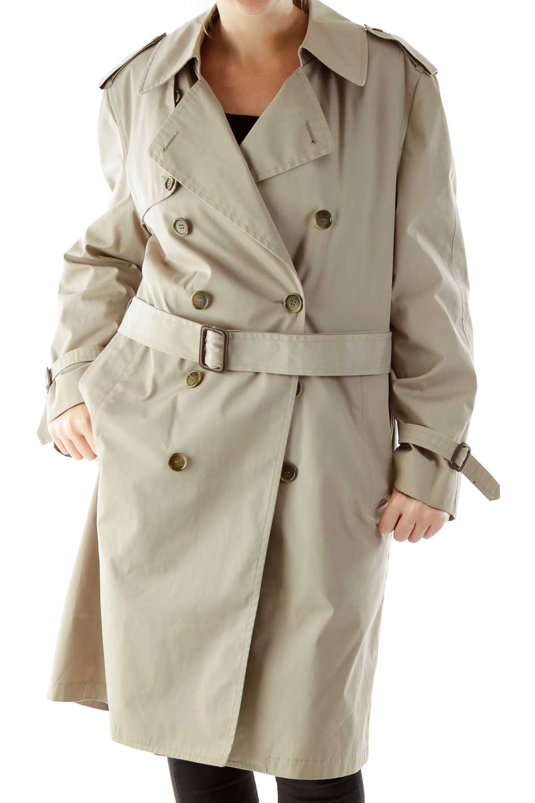 Beige Single-Breasted Layered Trench Coat Front