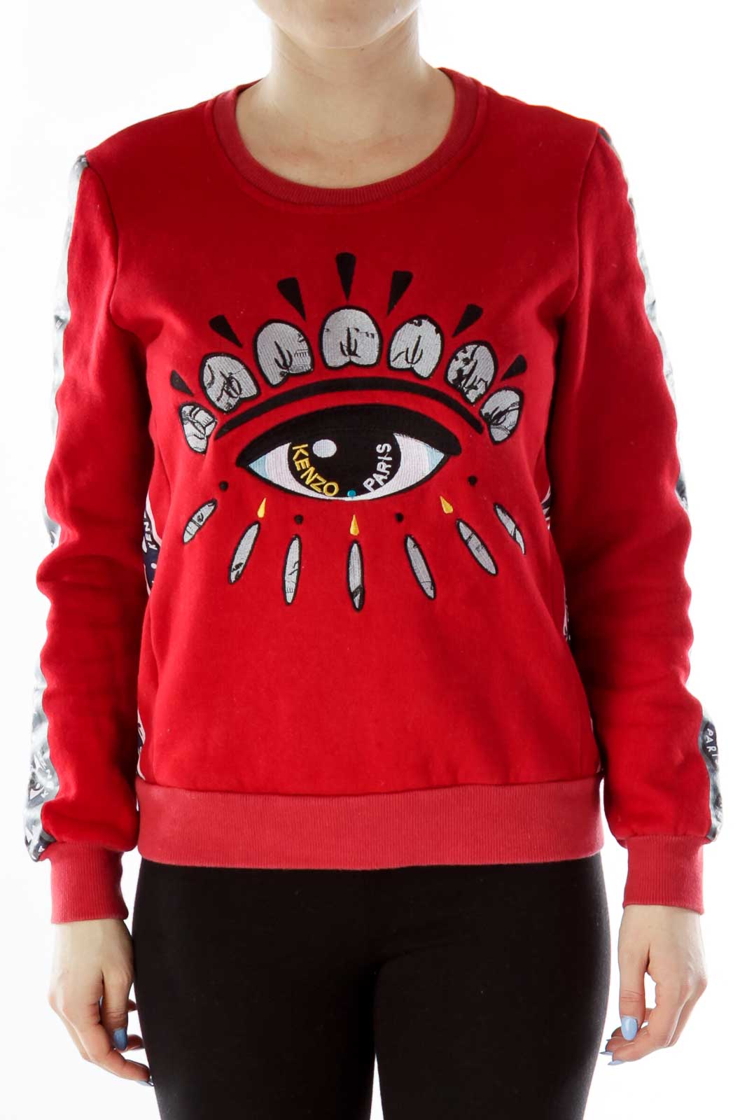 Red Multicolor Embroidered Sweatshirt Front