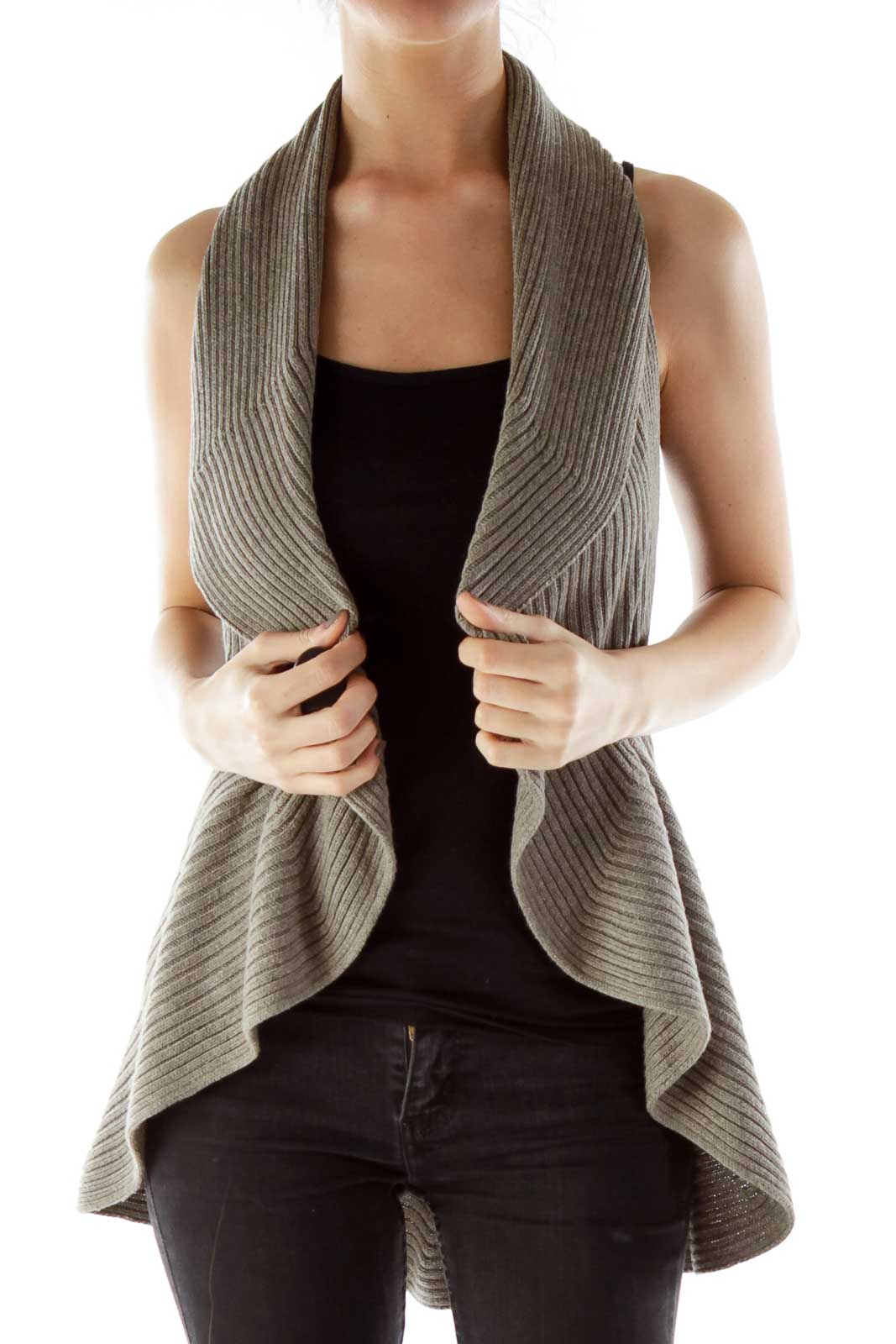 Taupe Flared Knit Vest Front