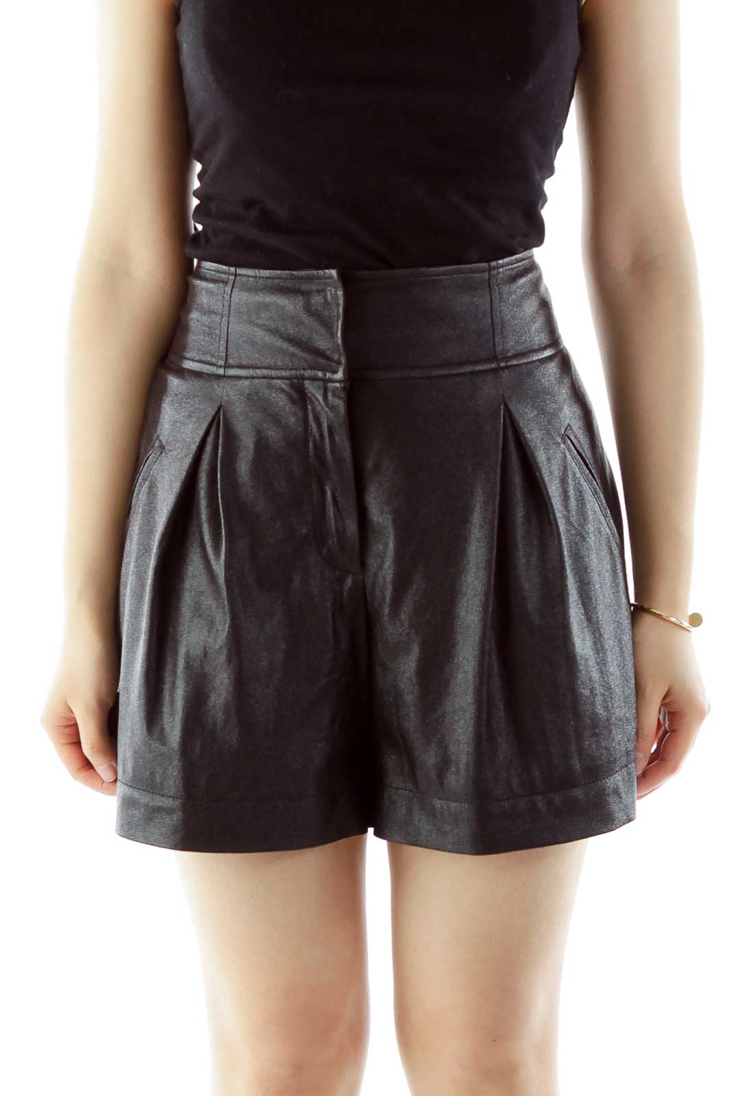 Black Pocketed High-Waisted Shorts Front