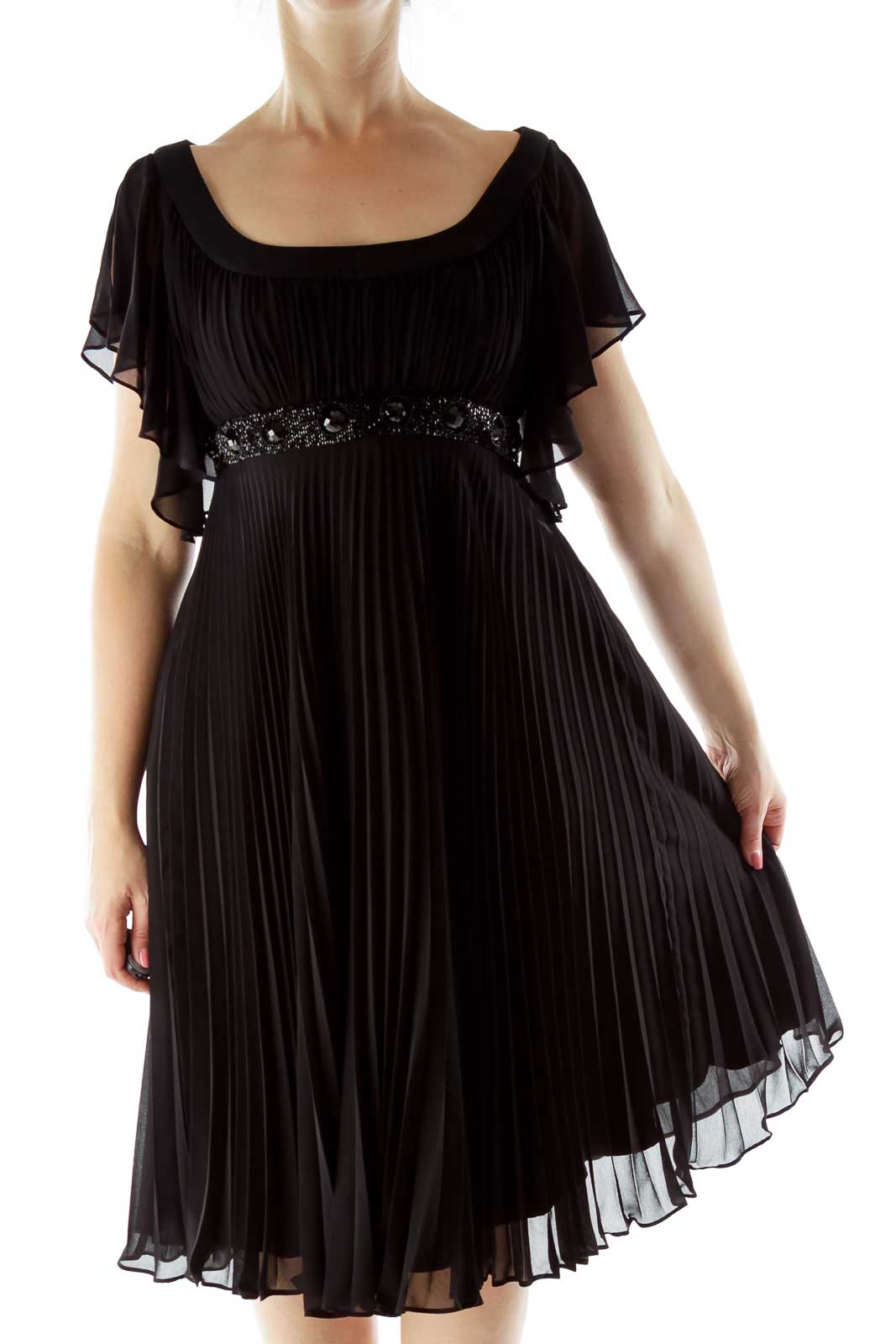 Black Beaded Evening Dress Front