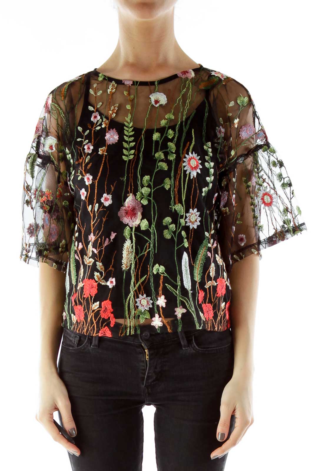 Black Embroidered Blouse Front