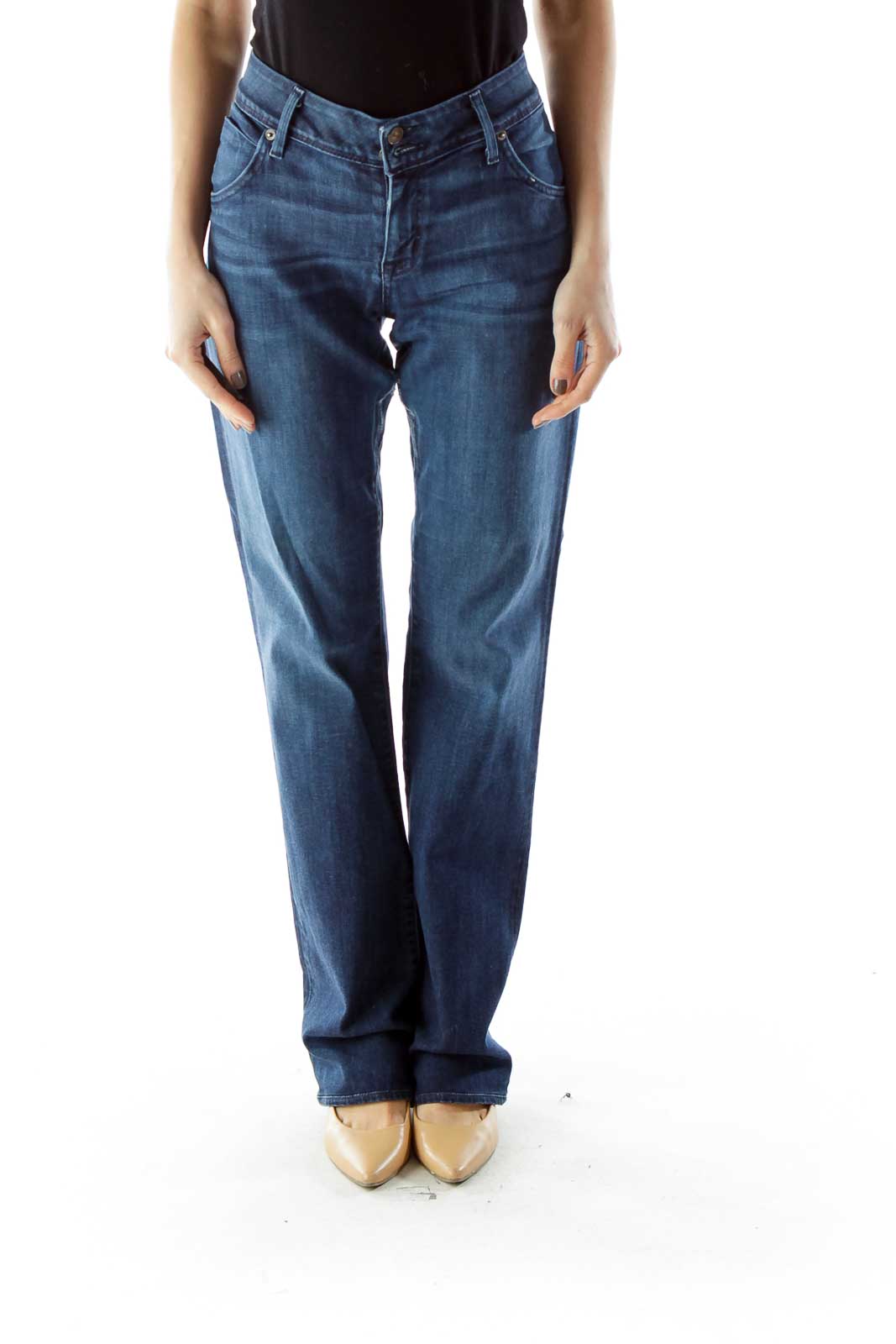 Blue Denim Flared Jeans Front