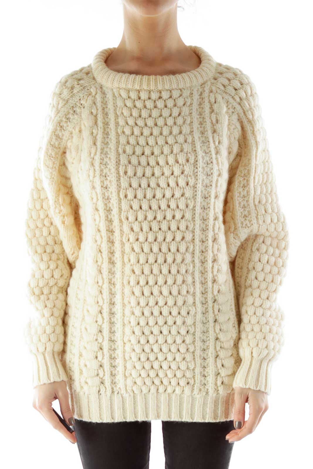 Cream Wool Knit Sweater Front
