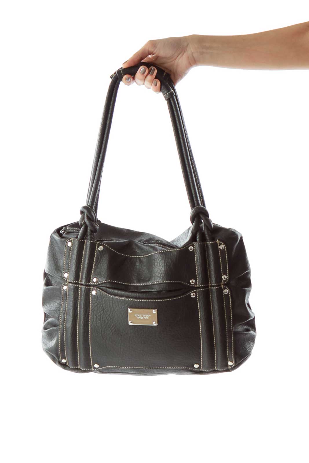 Black Faux-Leather Shoulder Bag Front