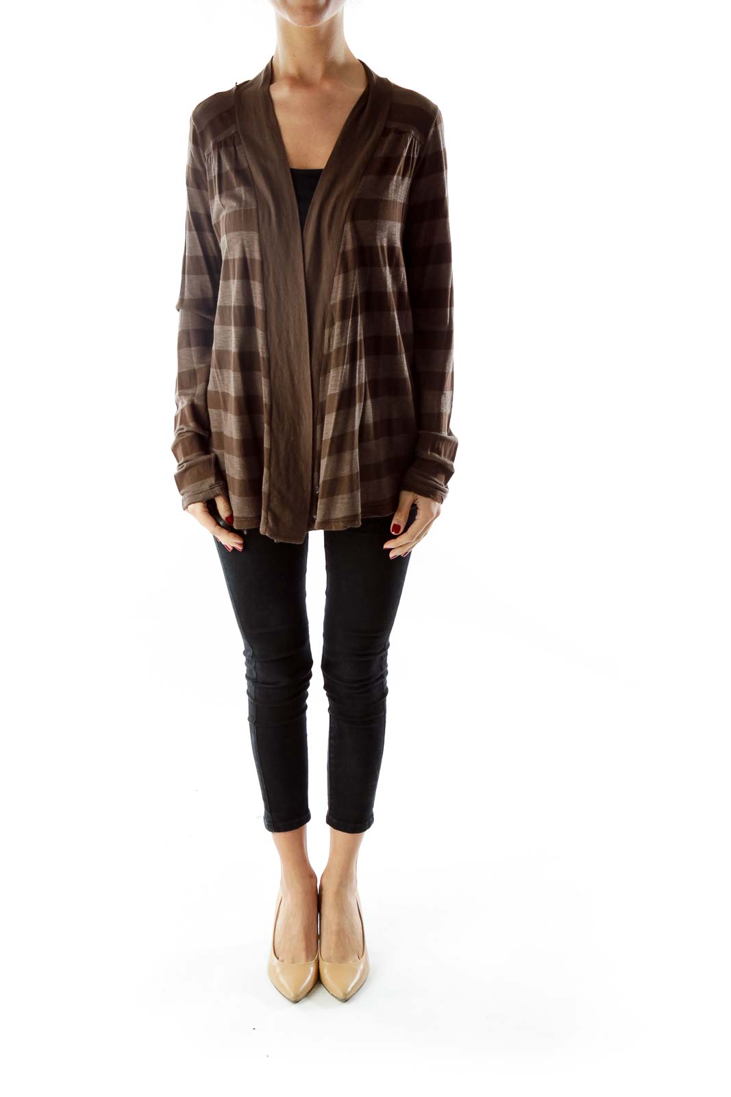 Brown Striped Cardigan Modal Cotton 