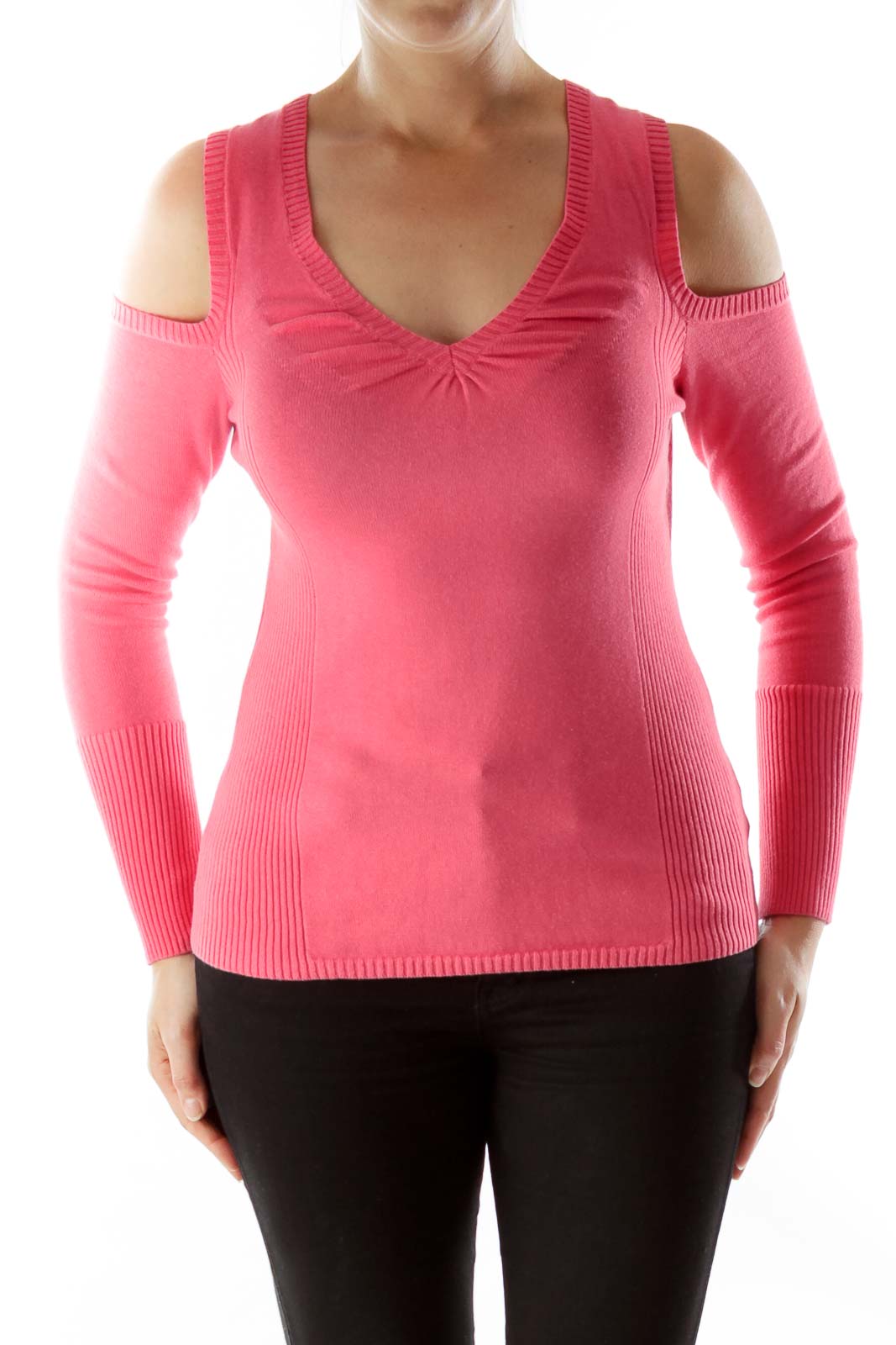 Cut out shoulders Pink sweater Front