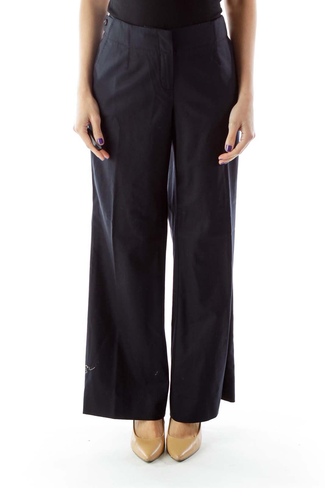 Elie Tahari - Black Wide-Leg Pants Elastane Virgin Wool | SilkRoll