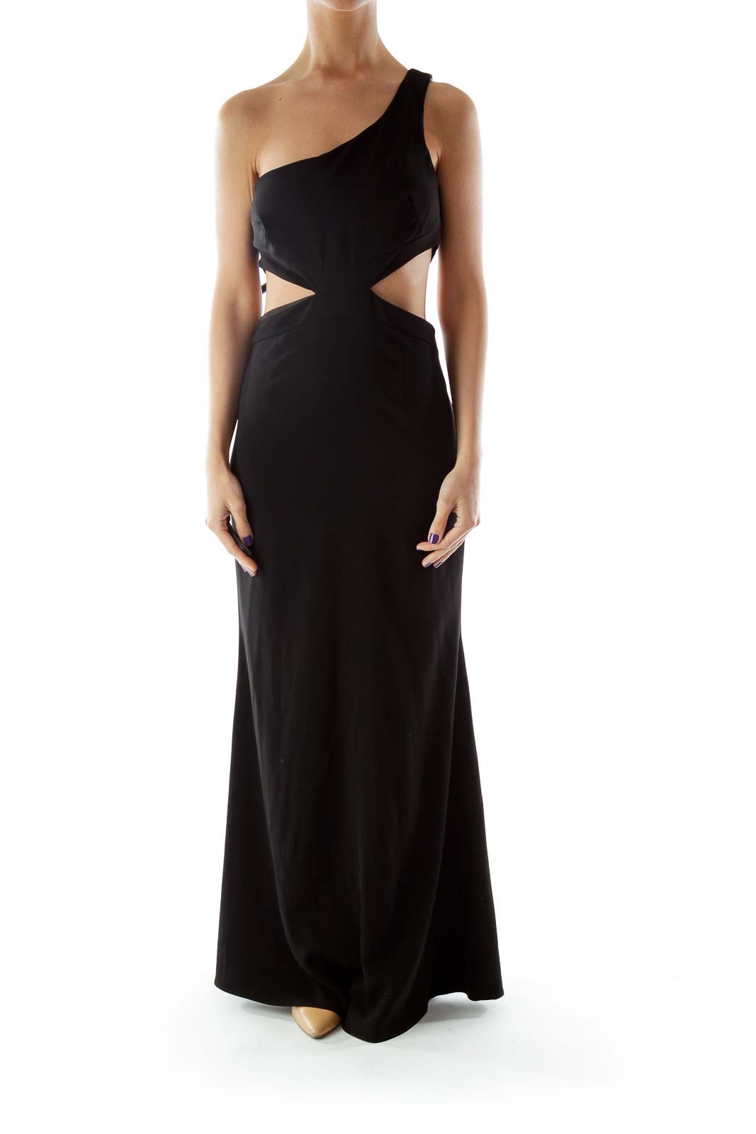Black Cut-Out One-Shoulder Evening Dress Front