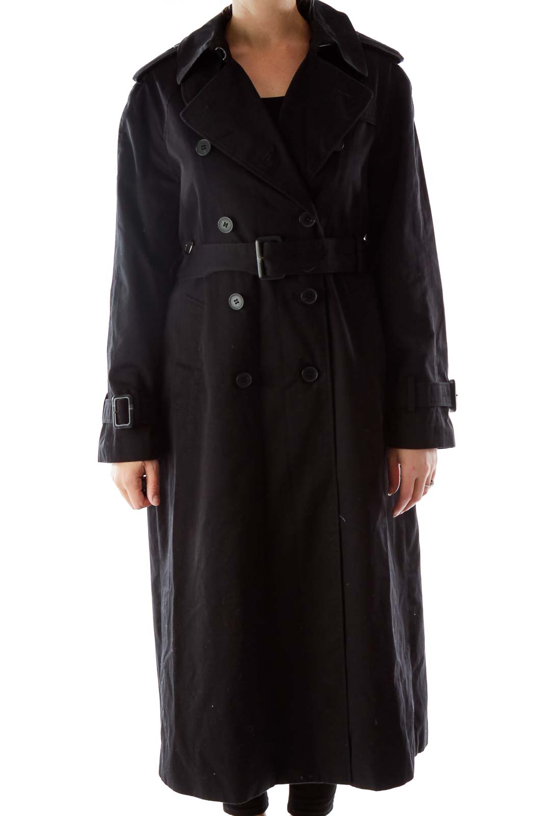 Black Buttoned Trench Coat Front