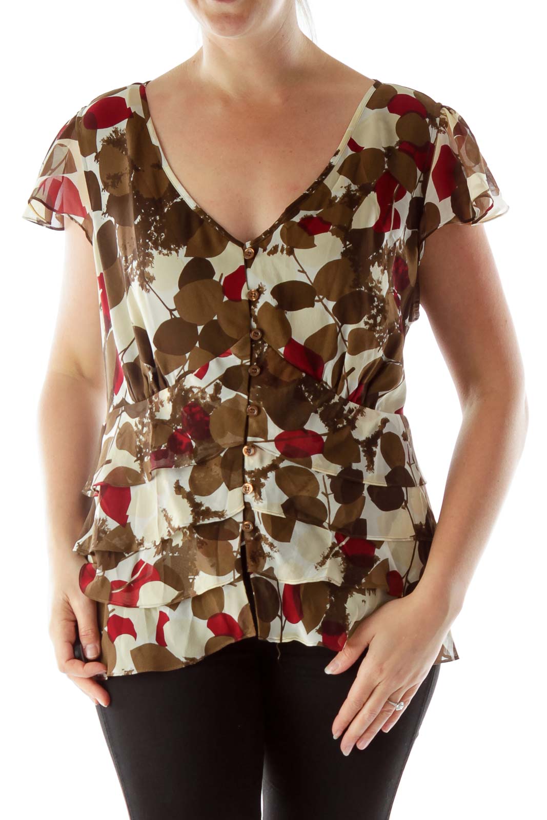 Multicolor Print Top with Ruffled Detailing Front