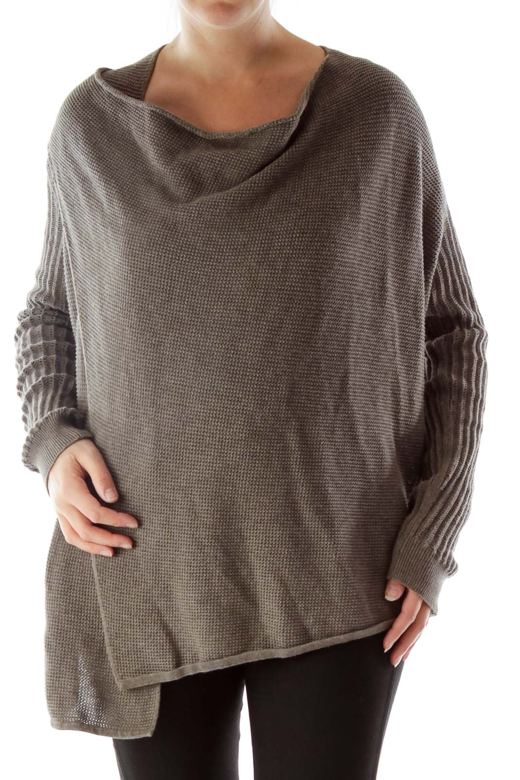 Brown Knitted Zippered Sweater Front
