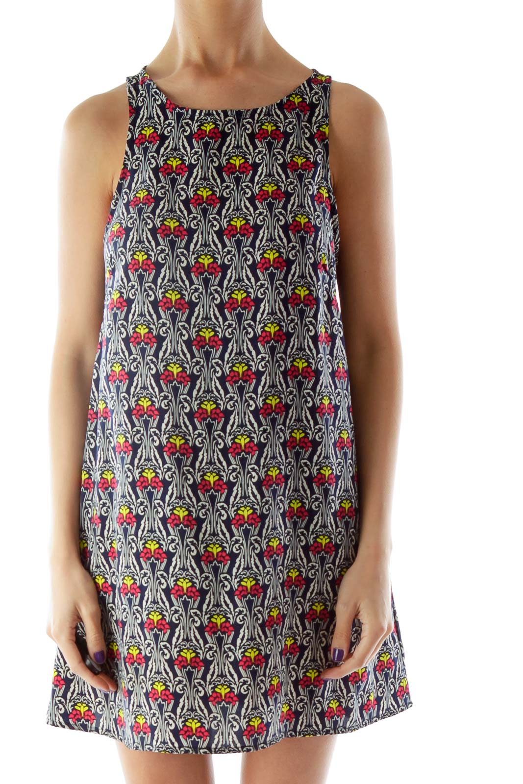 Navy Multicolored Print Tank Top Front