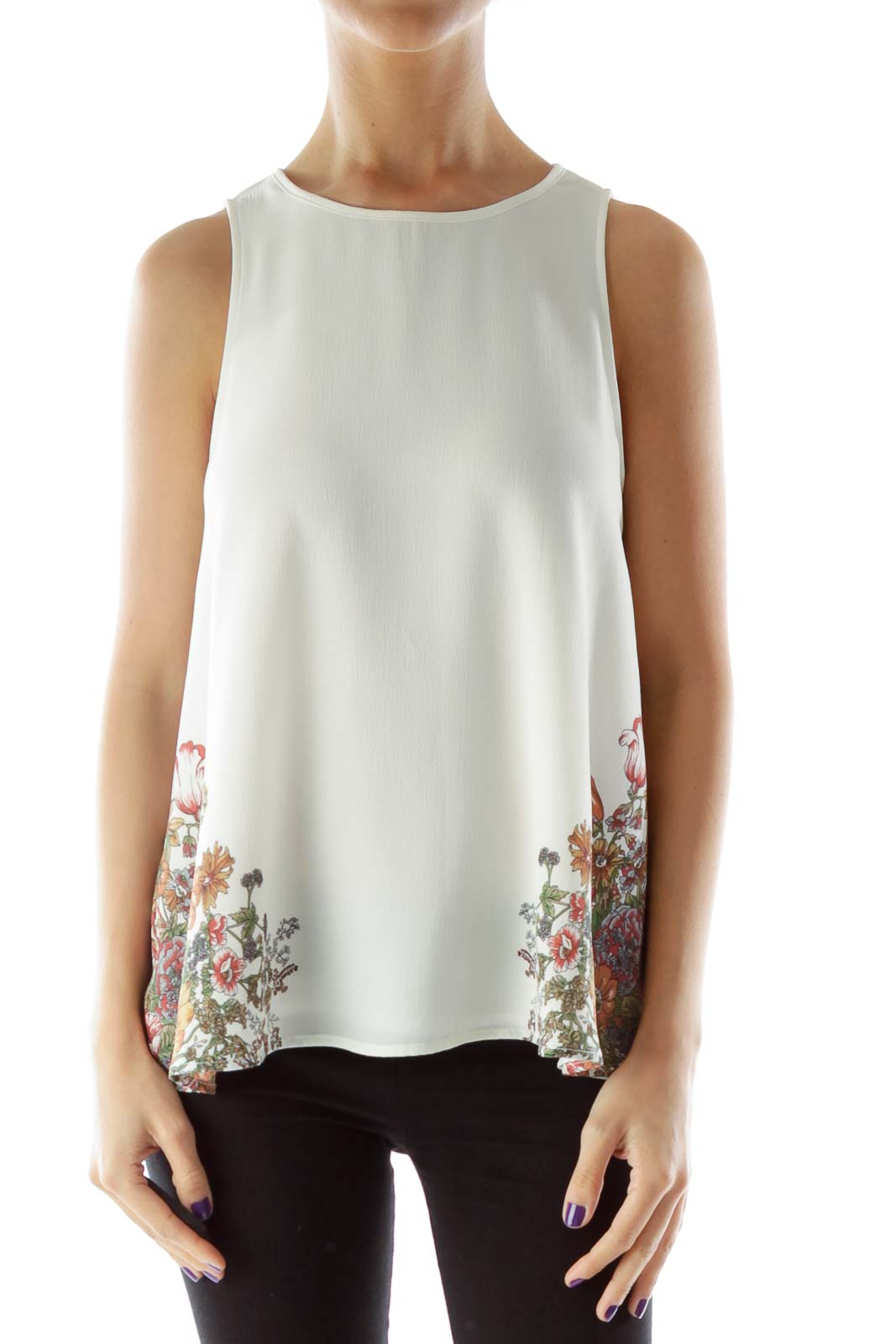 White Multicolor Floral Tank Top Front