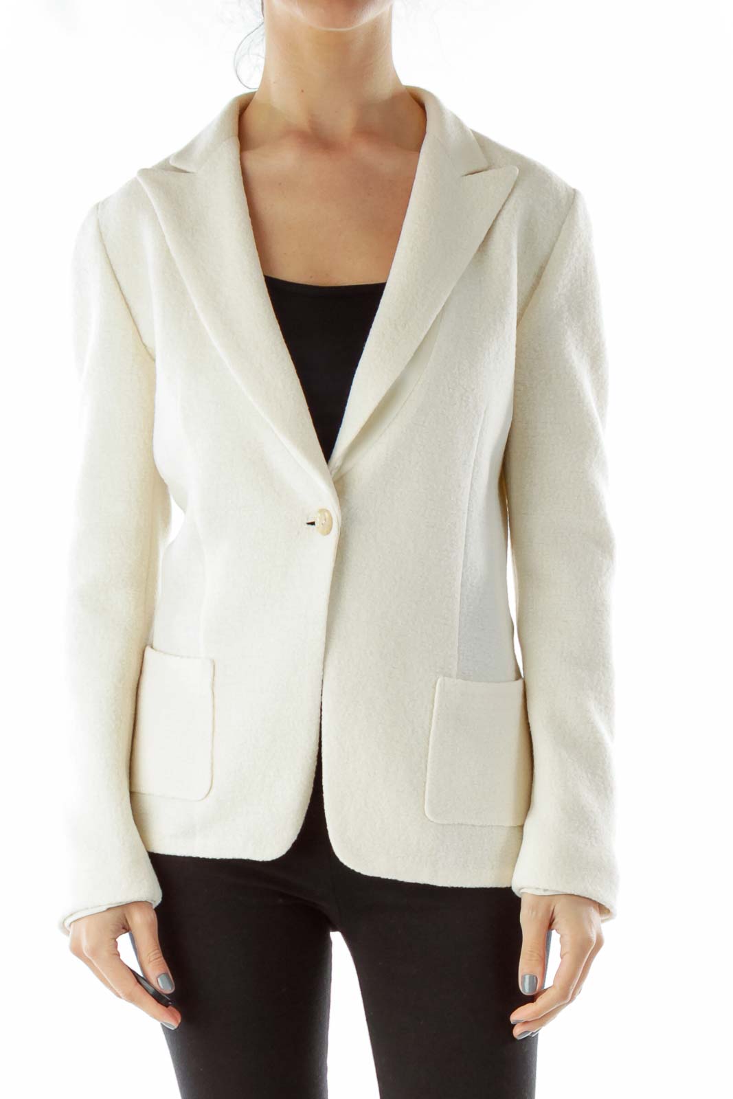 Cream Single-Breasted Wool Blazer Front