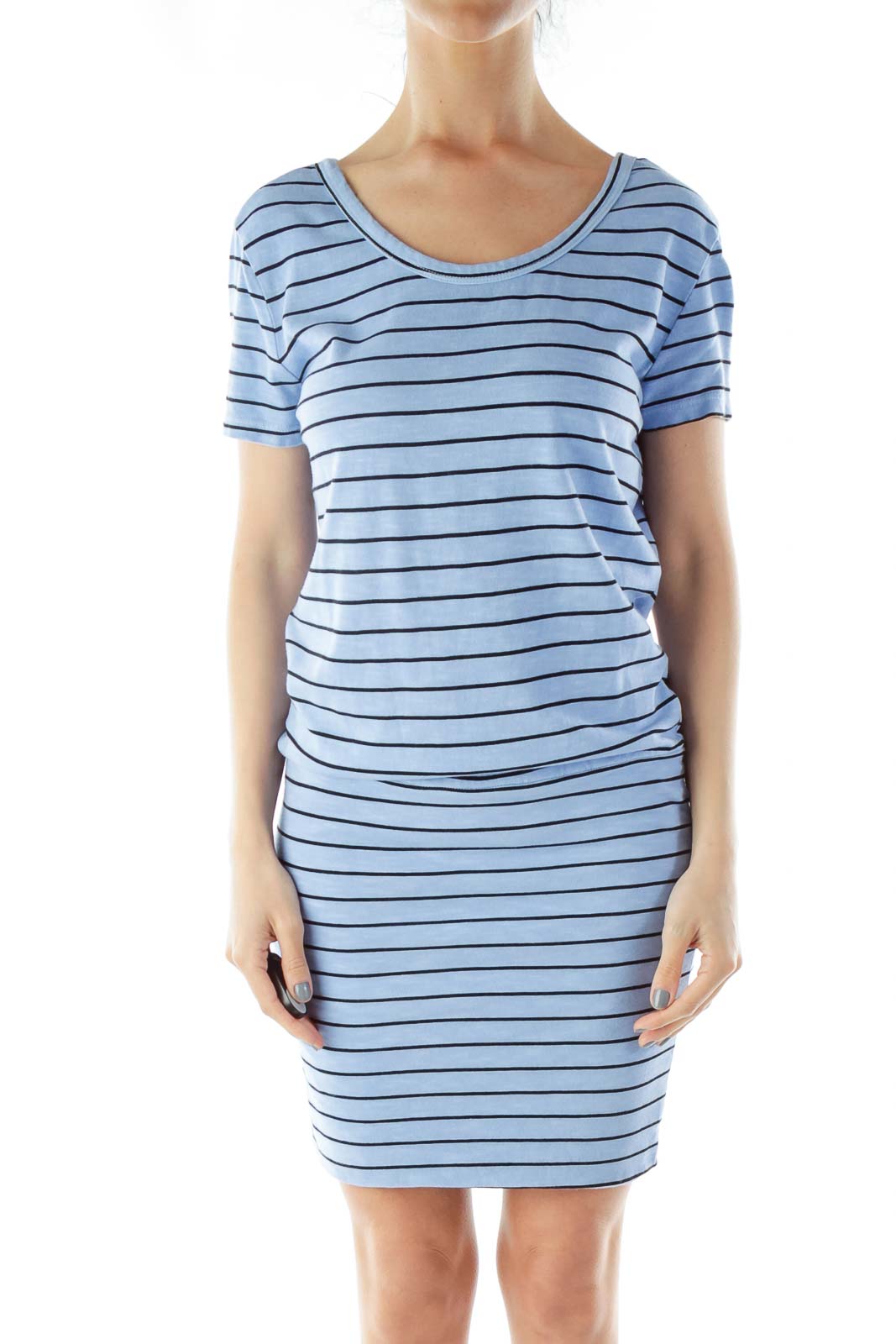 Periwinkle Striped Day Dress Front