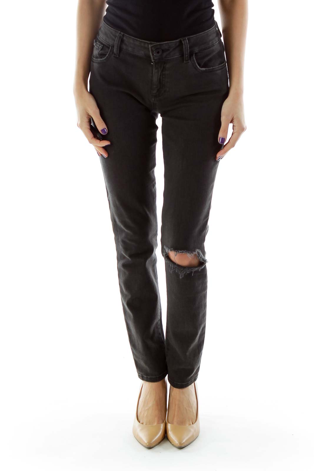 Black Distressed Skinny Jeans Front