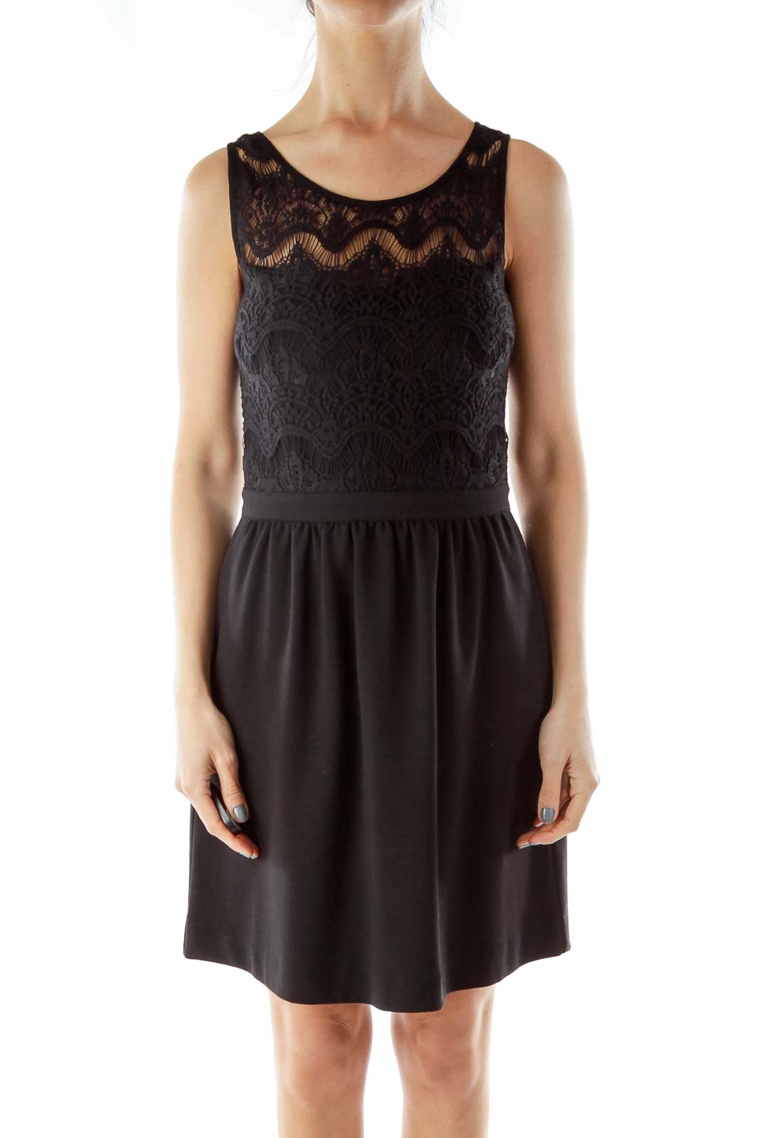 Black Lace-Bodice Cocktail Dress Front