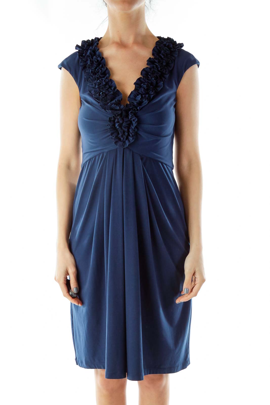Blue Ruffled A-Line Cocktail Dress Front