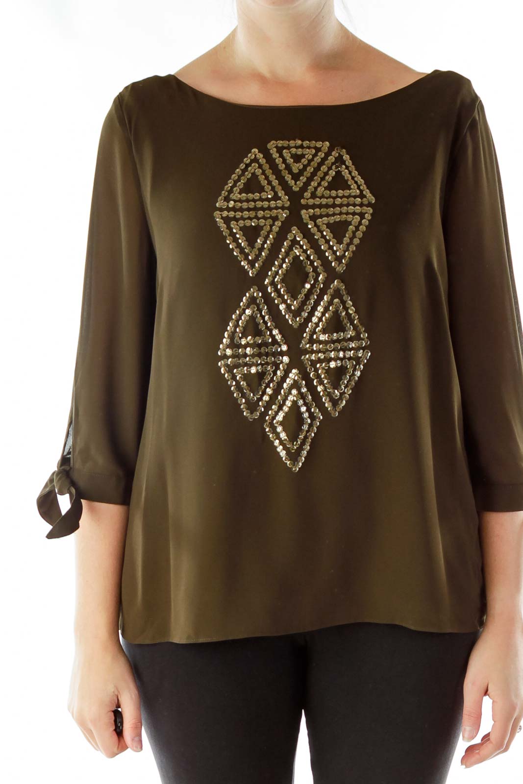 Brown Sequined Blouse Front