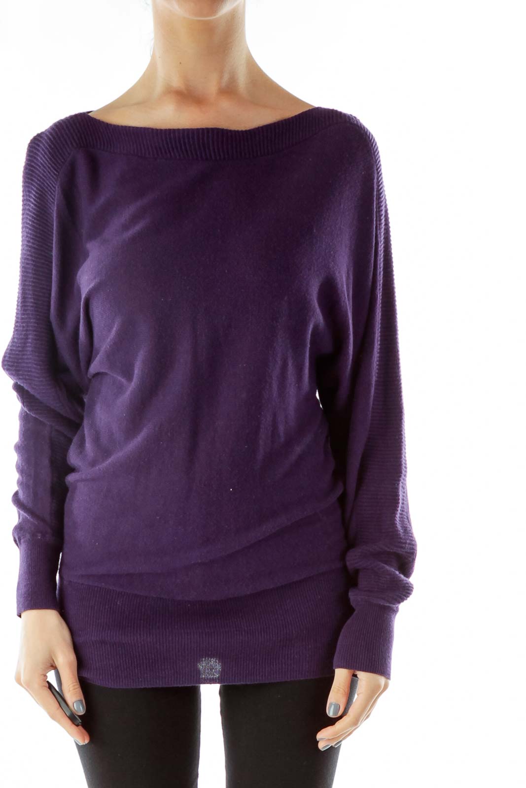 Purple Boat Neck Knit Front