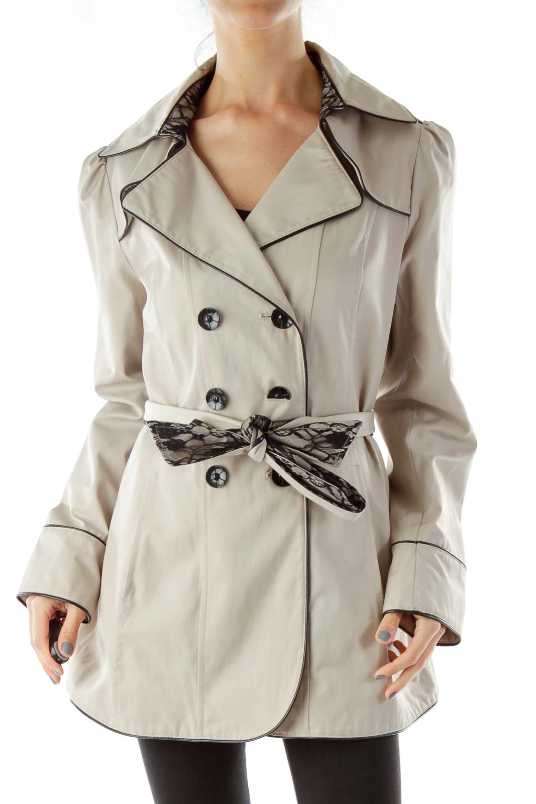 Beige Double Breasted Coat Front