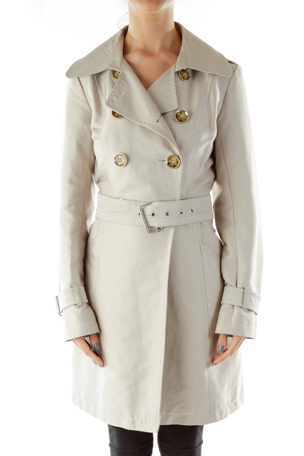 Beige Double-Breasted Coat Front