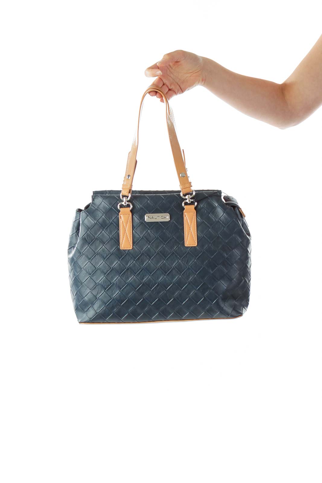 Navy Leather Shoulder Bag Front