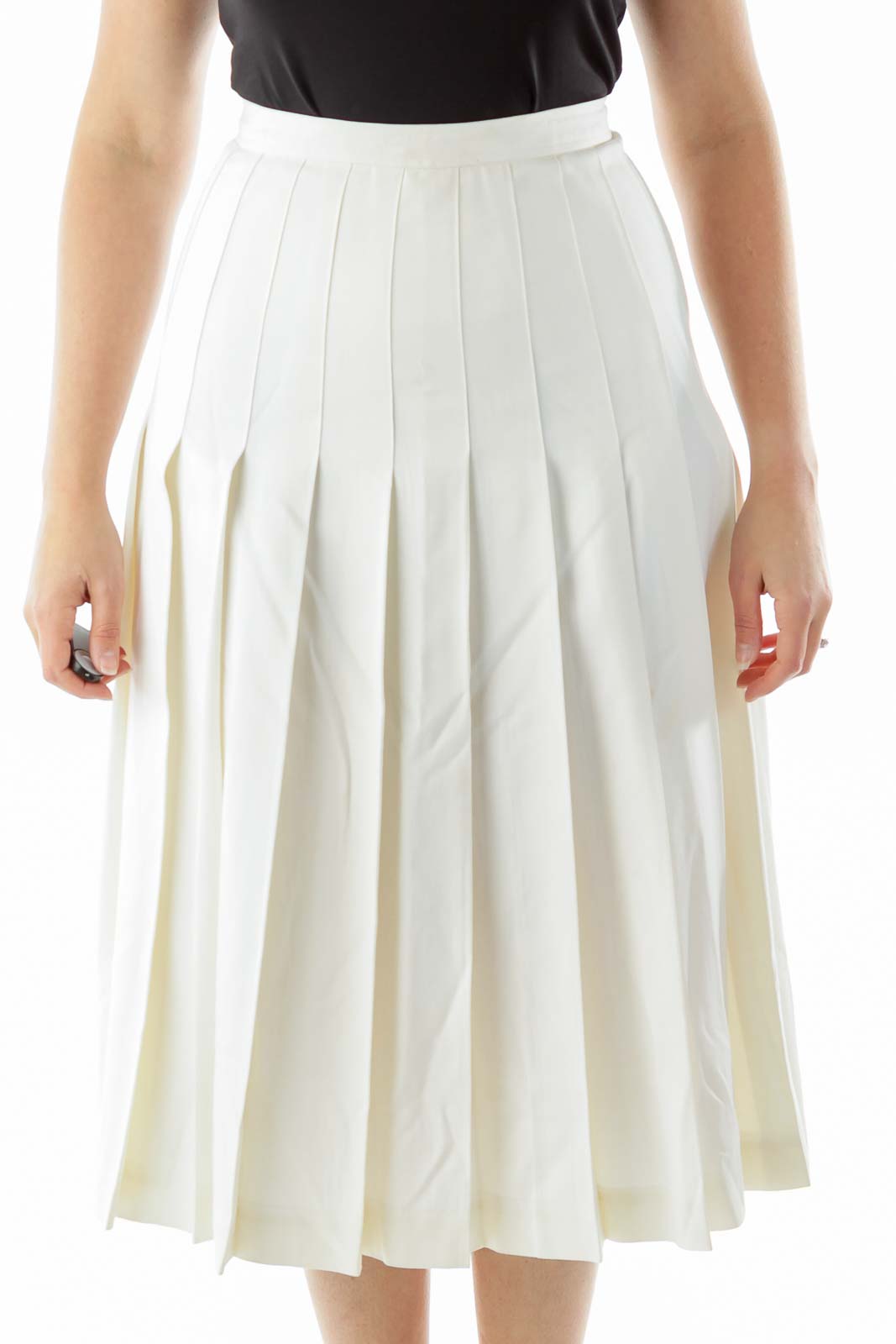Cream Pleated Midi Skirt Front