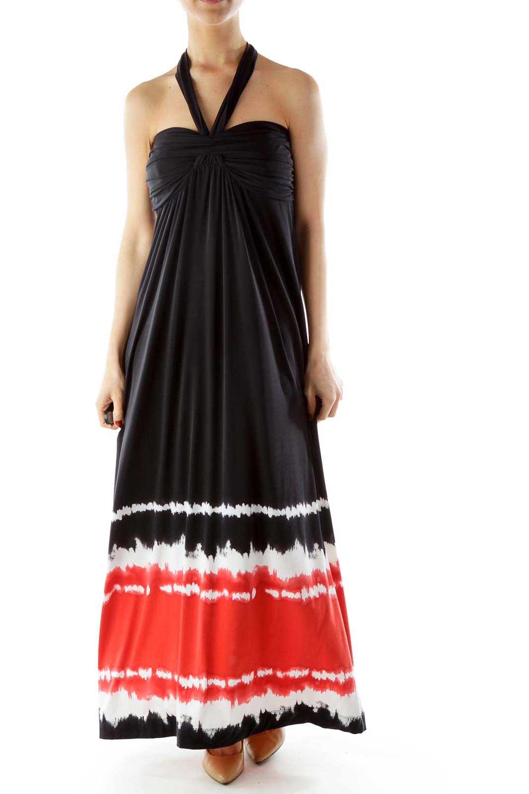 Black Red White Tie Dye Maxi Dress Front