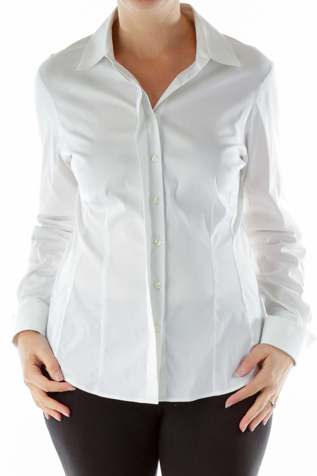 White Collared Buttoned Blouse Front