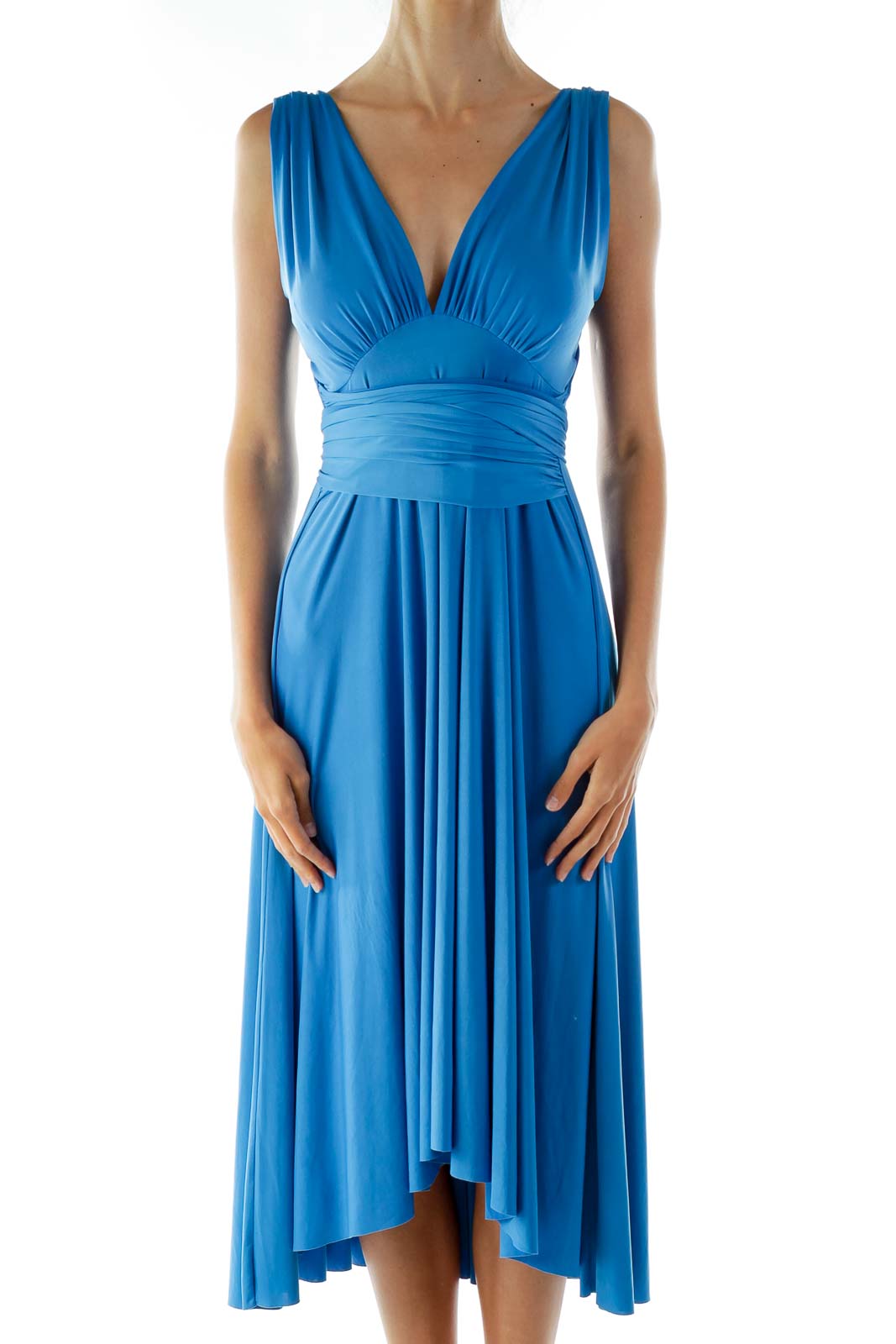 Blue Sleeveless Day Dress Front