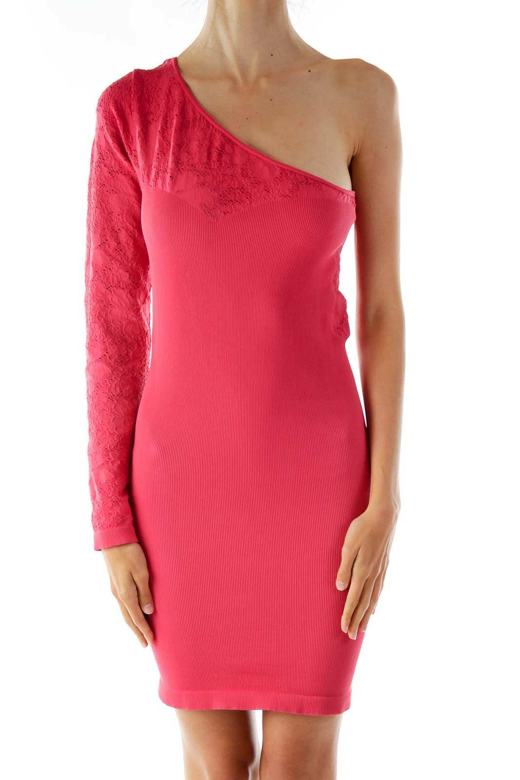 Pink One-Shoulder Bodycon Cocktail Dress Front