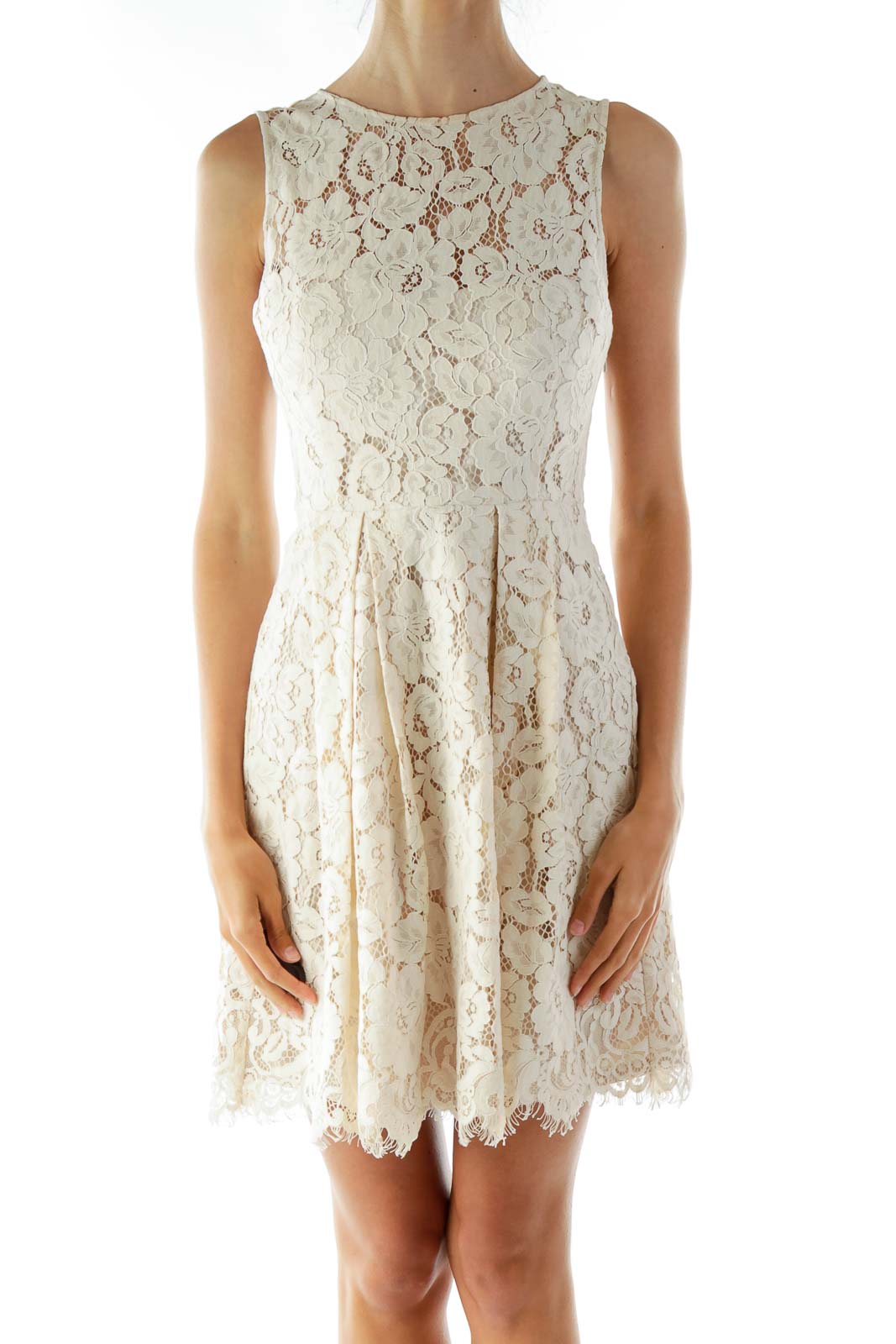 Cream Lace Sleeveless Day Dress Front