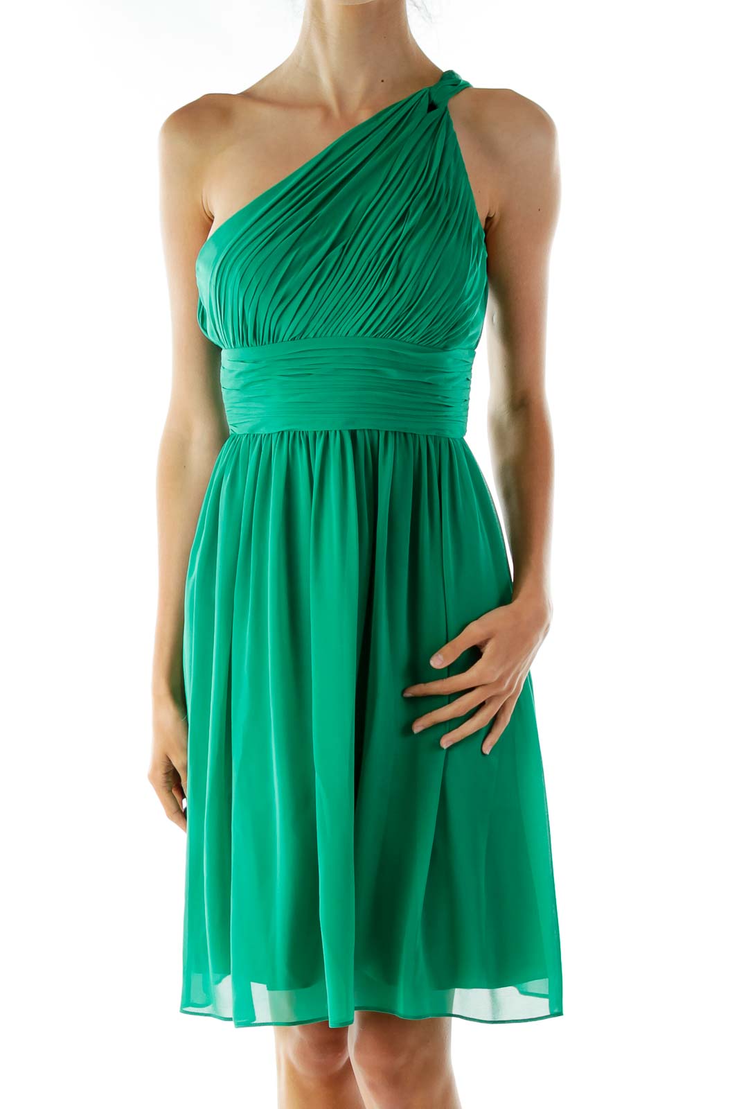 Green One-Shoulder Cocktail Dress Front