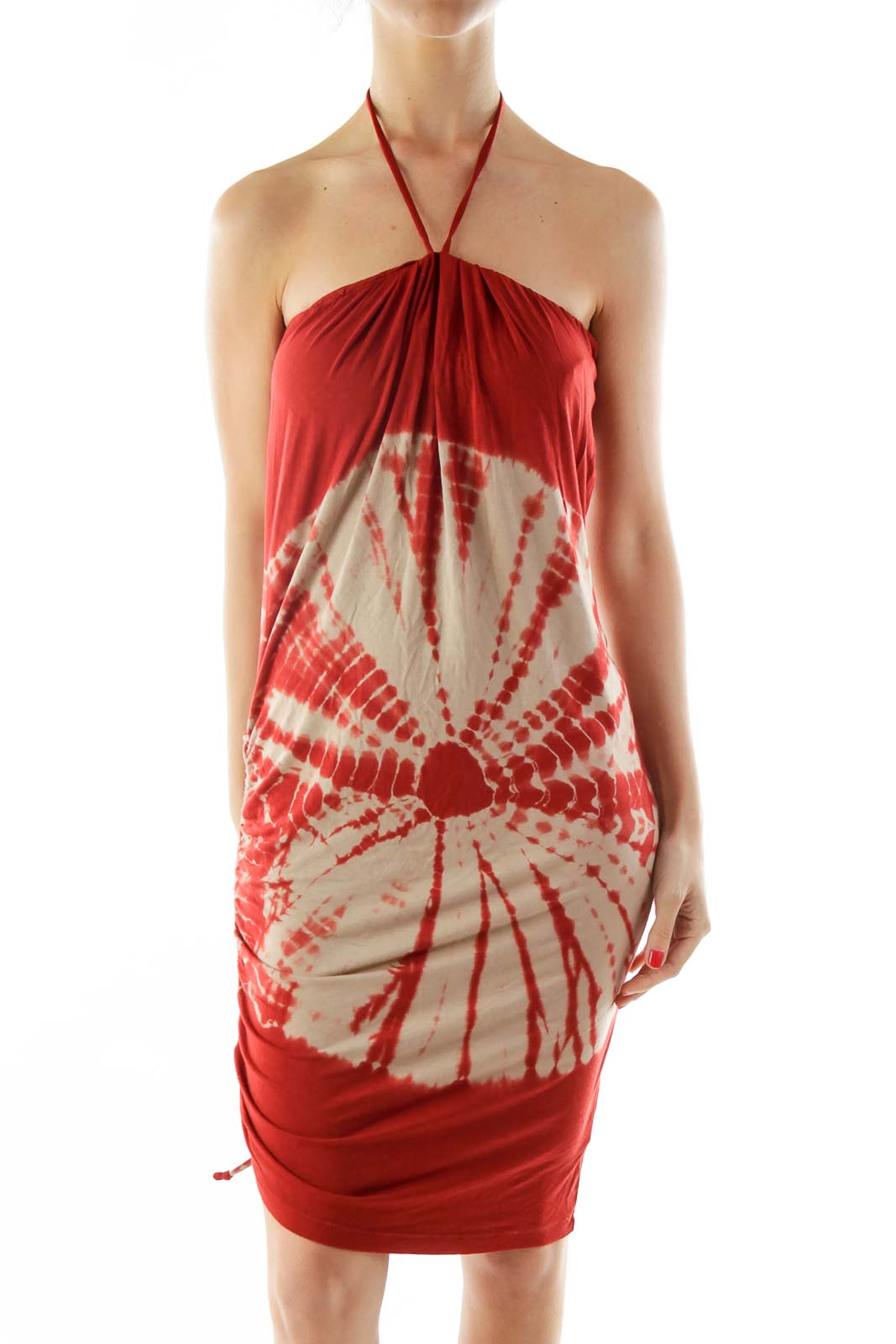 Red Tie Dye Strapless Day Dress Front