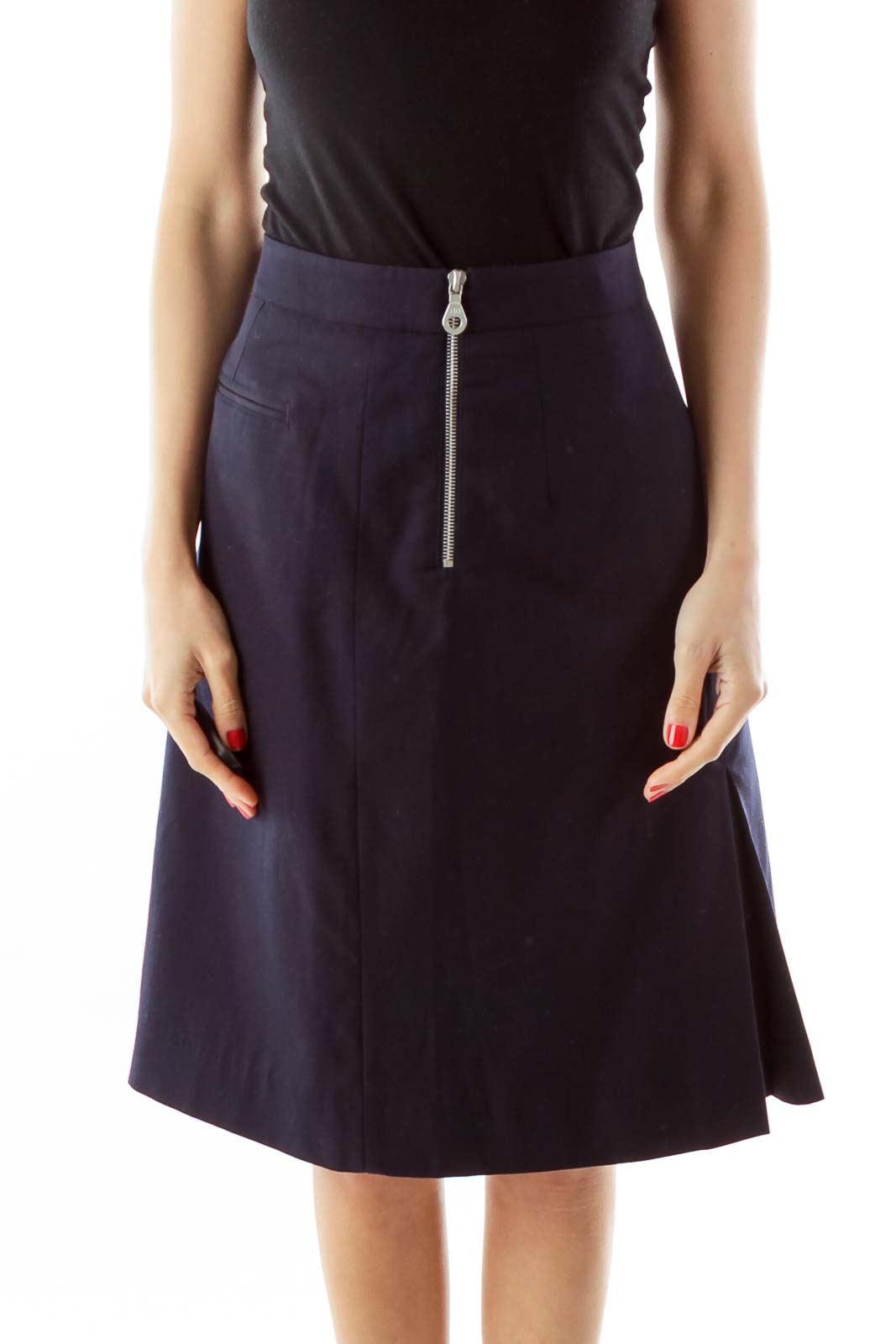 Navy Pleated Skirt Front
