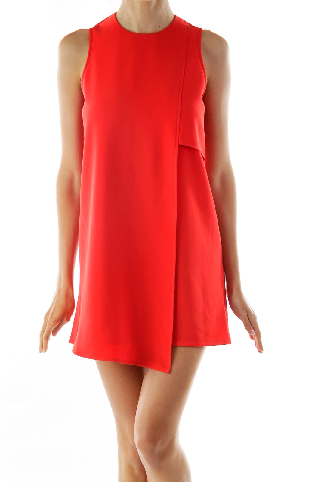 Red Asymmetric Shift Day Dress Front
