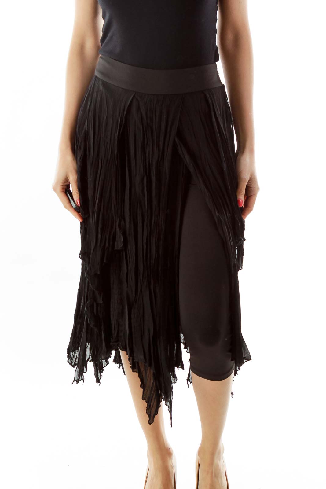 Black Pleated Midi Skirt Front
