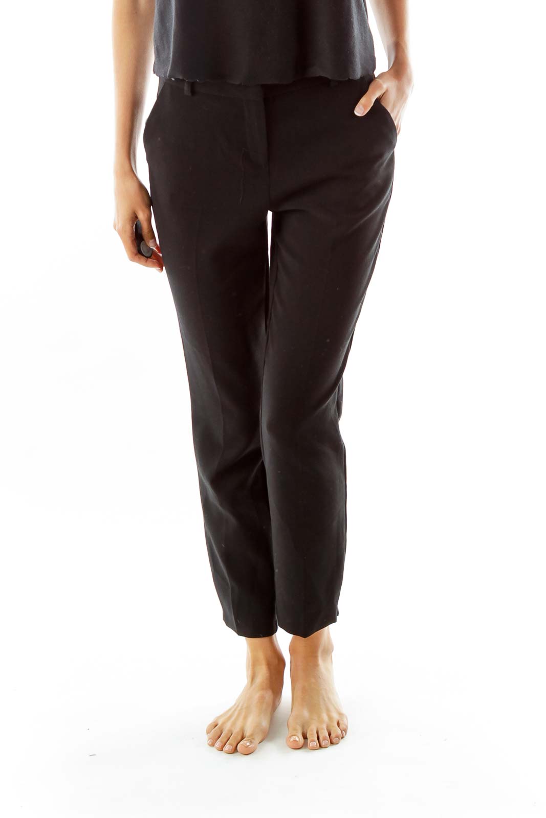 Black Pocketed Skinny Suit Pants Front