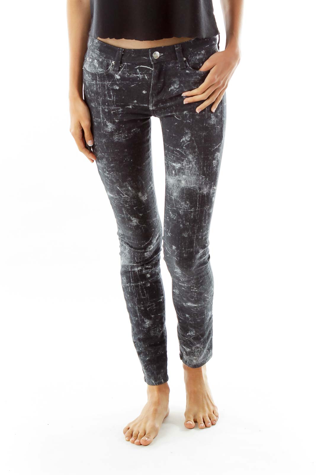 Black White Splatter Jeans Front
