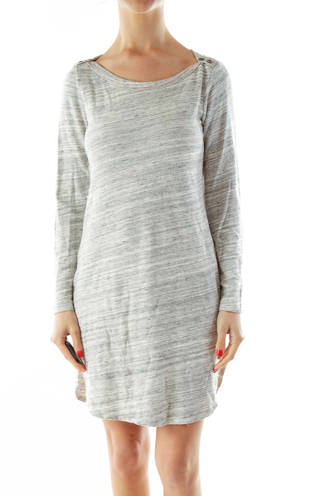 Gray White Buttoned Jersey Dress Front