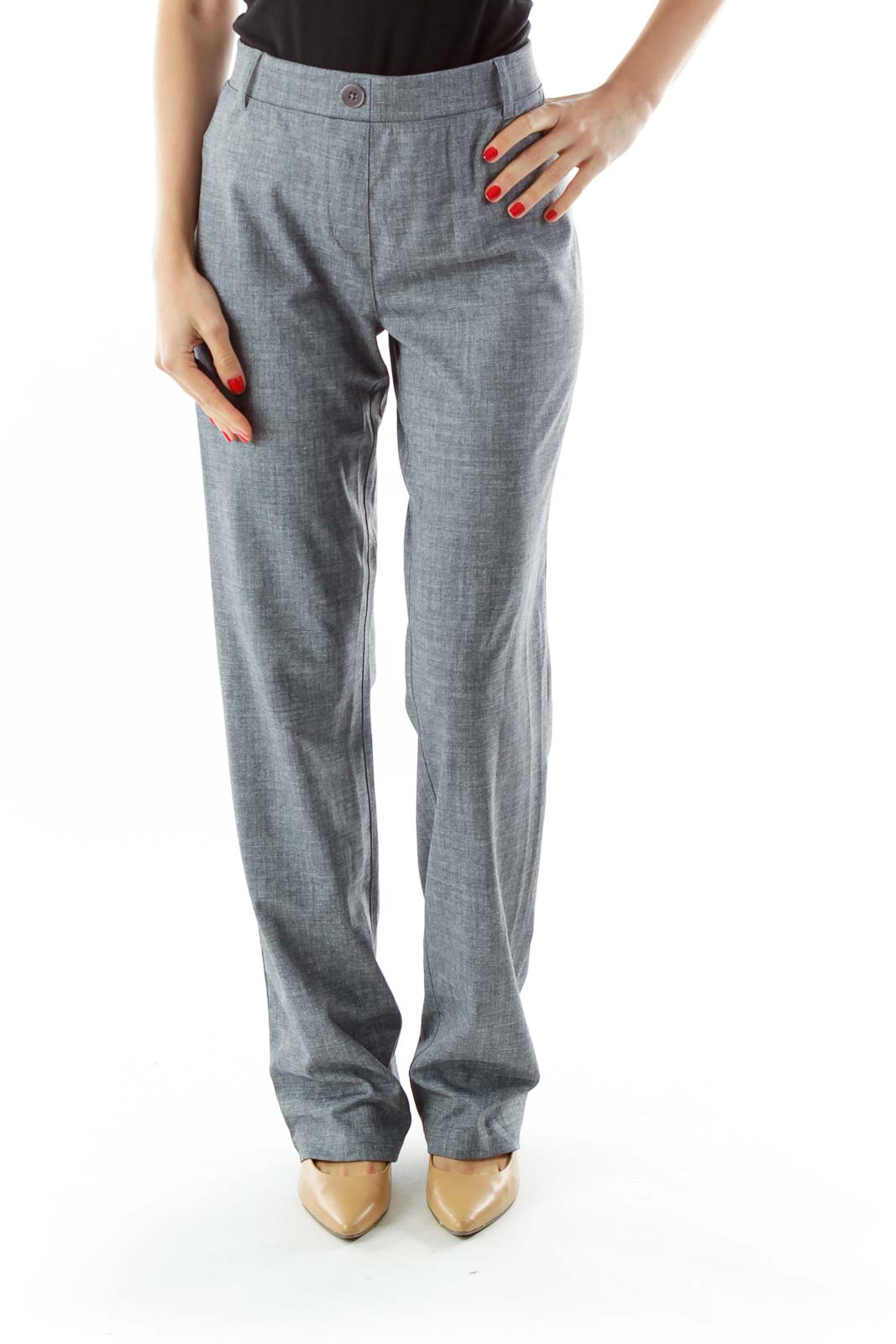 Gray Straight-Leg Pants Front
